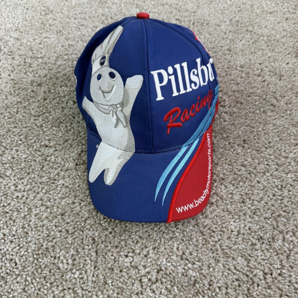 Y2K Pillsbury Doughboy Blue Racing Snapback Hat Cap Beachy Motorsports